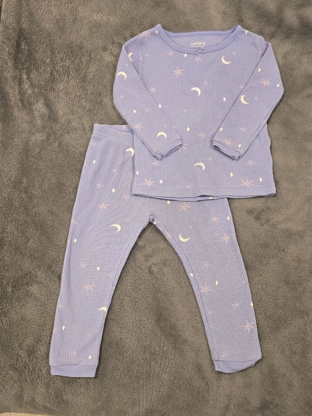 Carter's Just One You Girls 18 Months Periwinkle Waffle Knit Pajama Set Moon & S